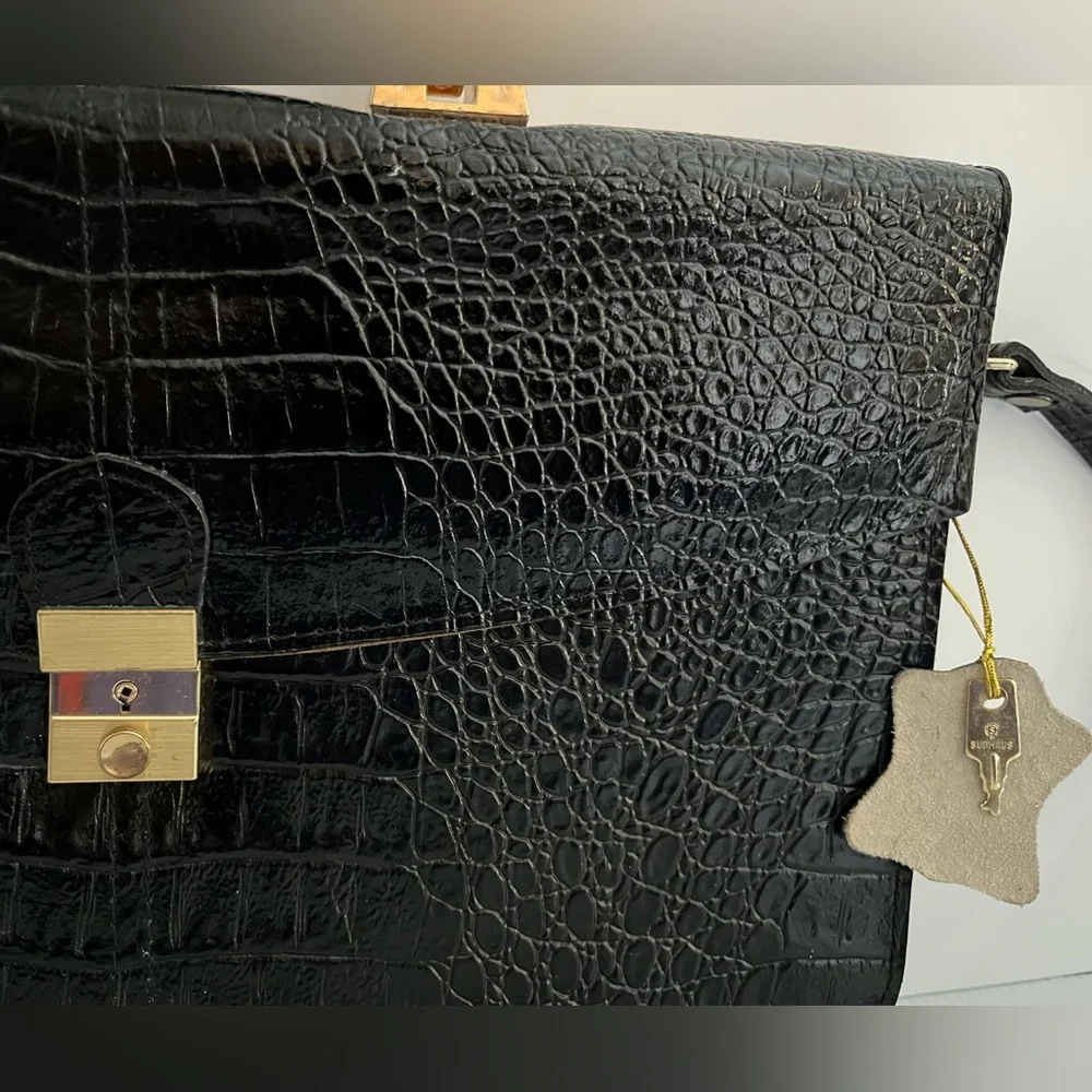 Vintage Genuine Reptile Embossed Patent Leather Small Briefcase/Shoulder Bag - Picture 9 of 16